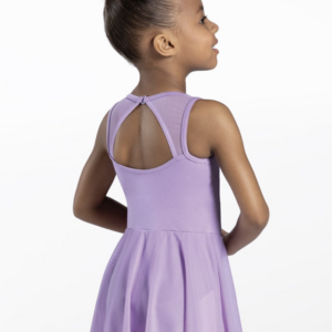 A young girl with her hair in a bun wears the Light Blue Kids Cotton High-Low Dress, standing and looking to the side against a white background.